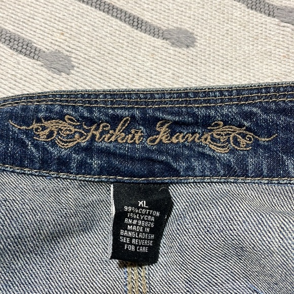 😎Y2K KIKIT JEANS Blue Jeans Jacket Pockets Fitted Raw Edge Frayed Moto Size XL - Picture 10 of 13